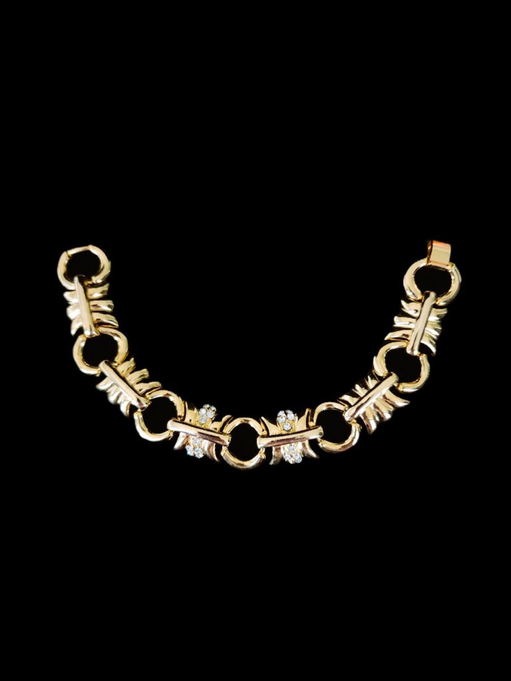 Vintage 90s Chunky Gold-Tone Link Bracelet with CZ Accents HEAVY 48.7g